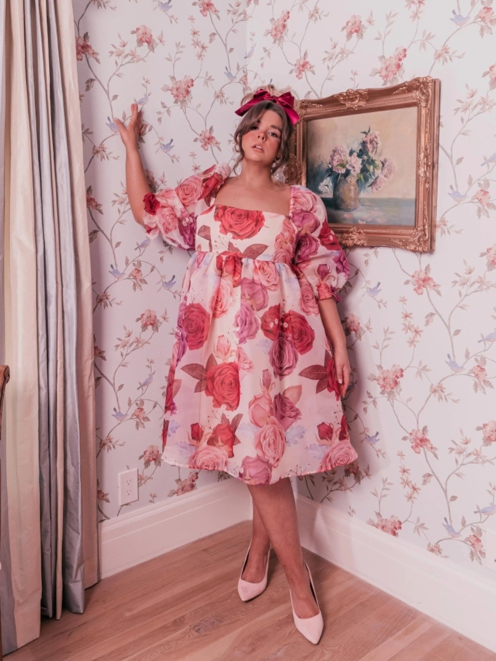 JessaKae - Polly - Floral Pink Puff-Sleeve Dress